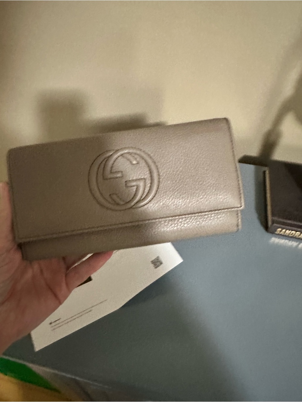Gucci Taupe Embossed Interlocking G Continental Card Holder